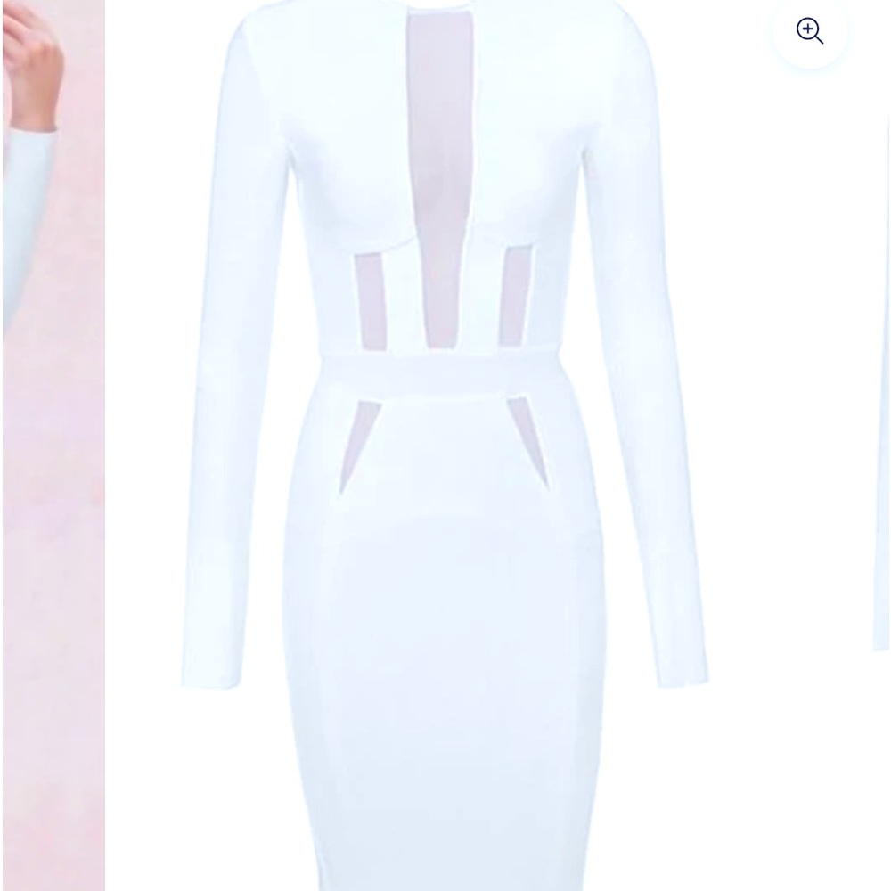 Emprada white, long sleeve bandage dress